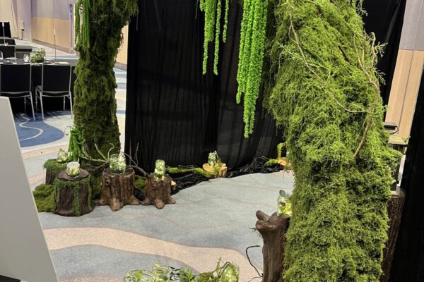 Moss foliage arch styled as an immersive greenery entrance feature for an event in Auckland